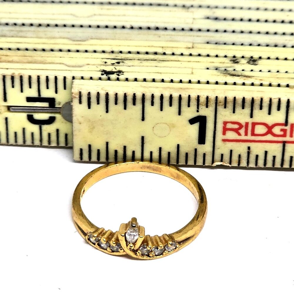 Vintage Gold Tone CZ Cluster Tiara Ring – Faux Diamond Marquise & Round Stones - Picture 8 of 8